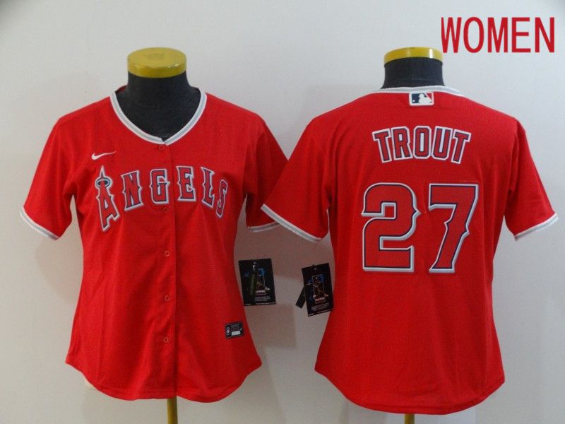 Women Los Angeles Angels #27 Trout Red Nike Game MLB Jerseys